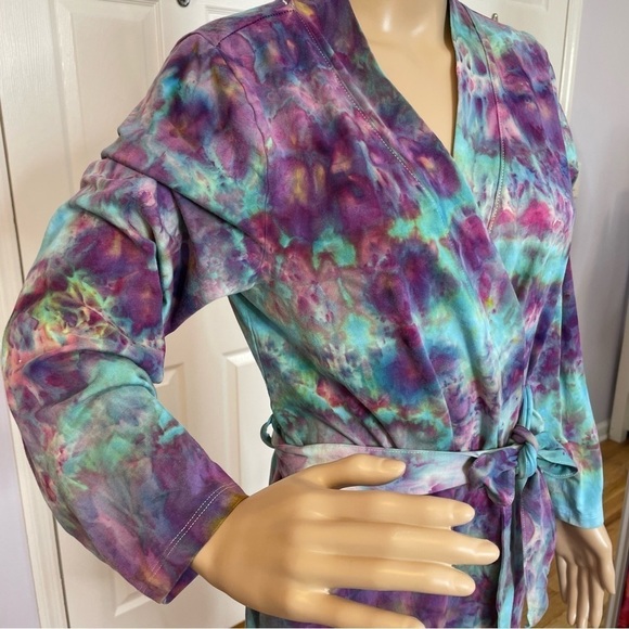 Hand tie dyed robe S/M cover up duster galaxy underwater purple blue - Picture 2 of 7